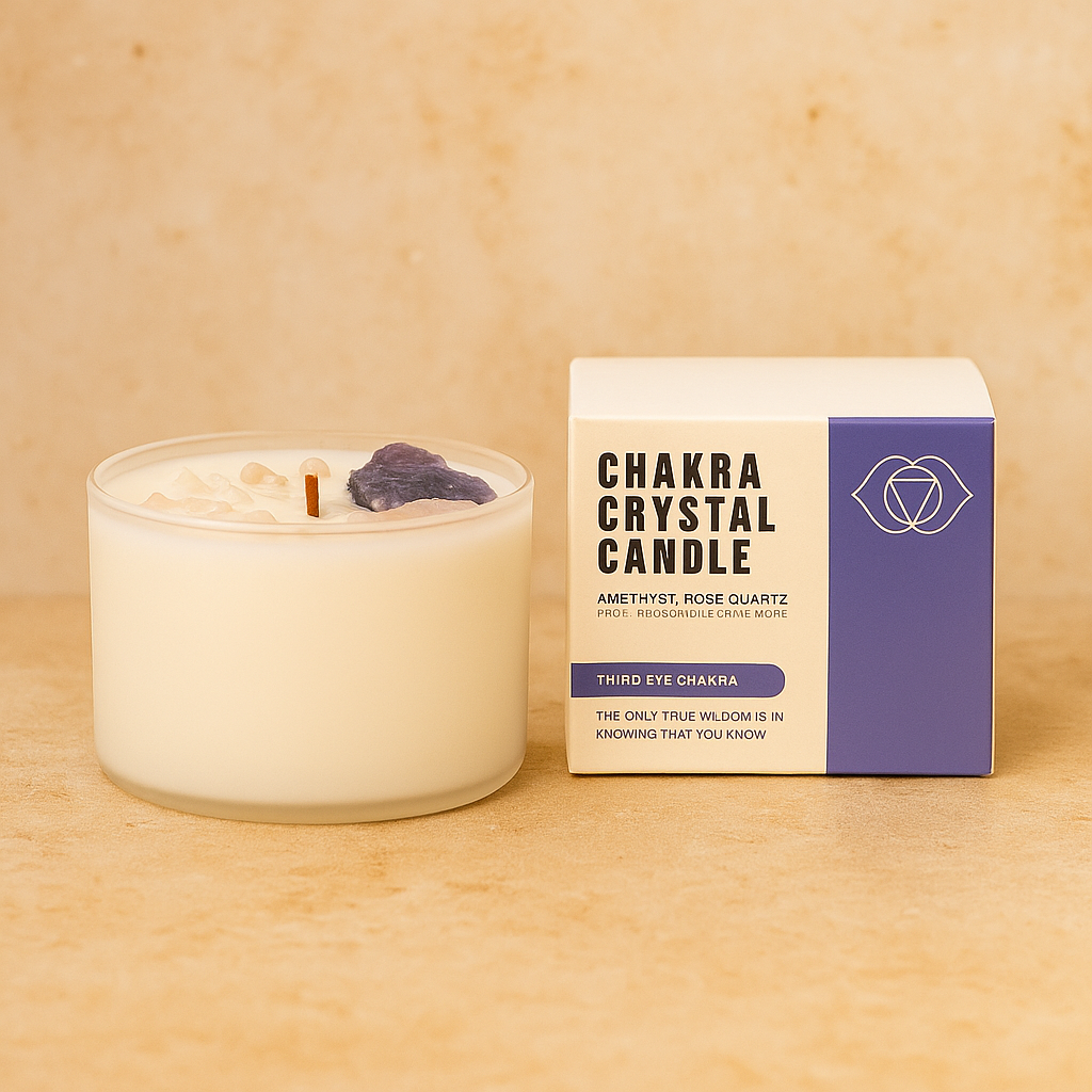 Vela Chakra Intuición — Amatista y Cuarzo Rosa